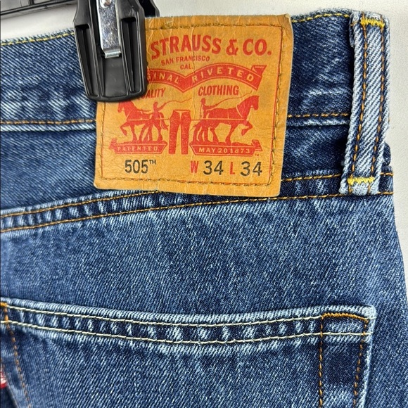 Levi's 505 Classic Men's Straight Leg Blue Jeans Size 34 - Picture 9 of 12